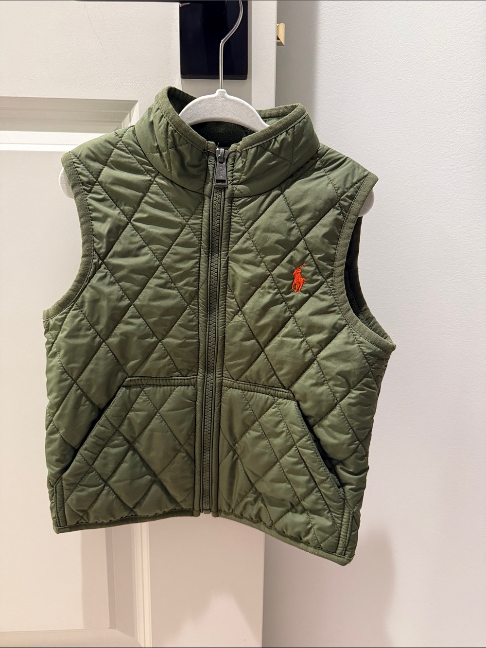 Ralph Lauren Kids Quilted Olive Vest with Orange Polo Logo